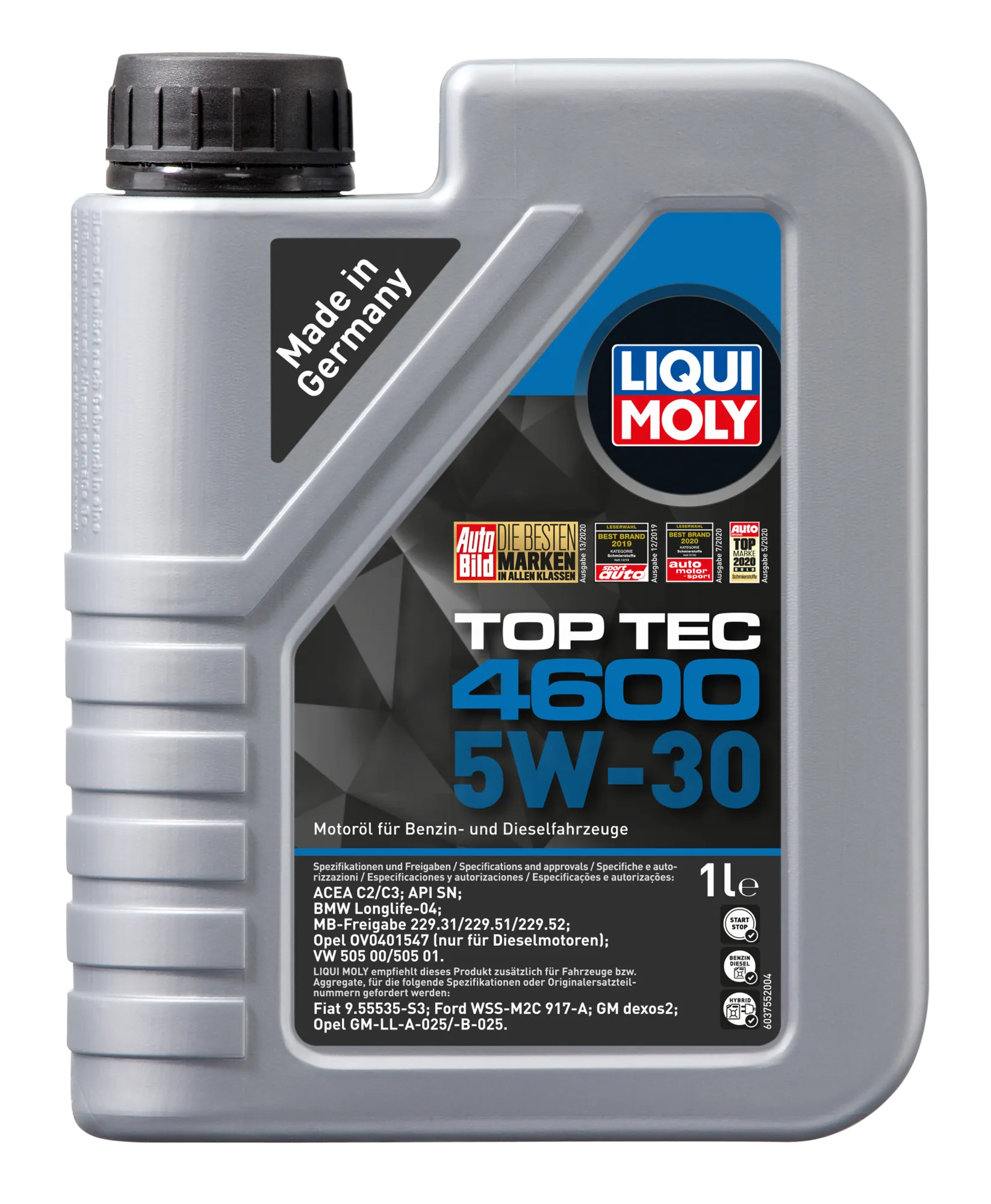 Liqui Moly 5W30 Top Tec 4600 Synthetisches Motoröl 2315 (1L) Longlife-04 C2/C3 dexos2 4100420037559